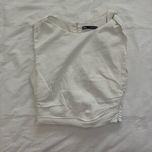 Fabulous ZARA white going out top with twist shoulder